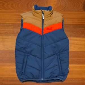 Jack Wolfskin Boys Puffer Vest Navy/Brown/Red Size 7 - 8